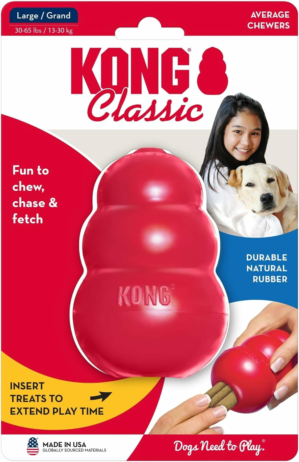 Classic Stuffable Dog Toy, Natural Rubber, for Large Dogs (Pack of 2)