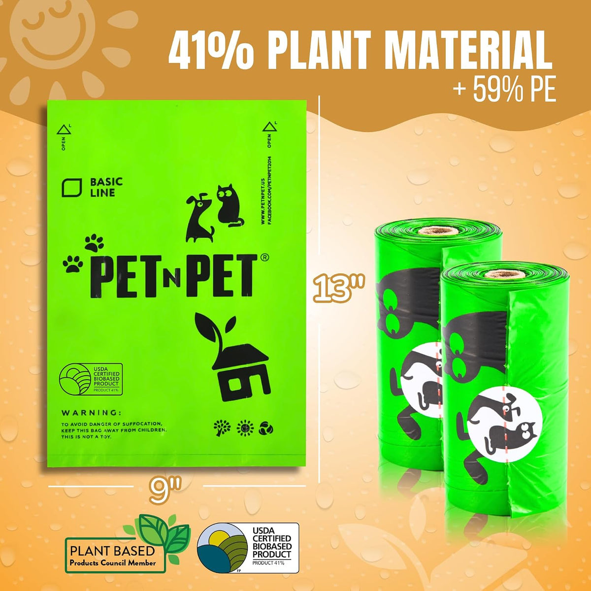 Dog Poop Bags Rolls, 270 Count, Plant Based, Unscented, Green