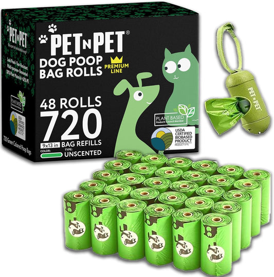 Dog Poop Bags Rolls, 720 Count, Unscented, with Dispenser Thick