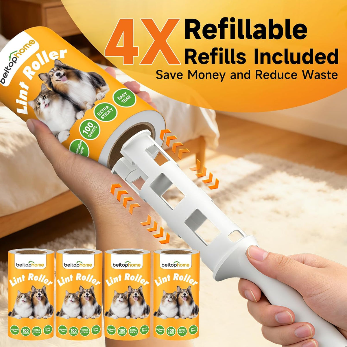 Extra Sticky Lint Roller for Pet Hair, 800 Sheets, 4 Handles