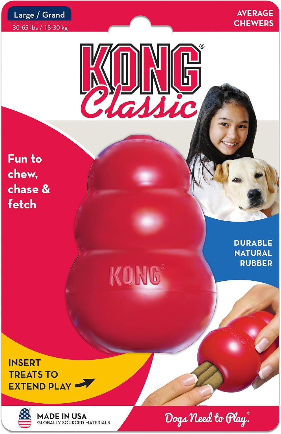 Classic Stuffable Dog Toy, Natural Rubber, for Large Dogs (Pack of 2)