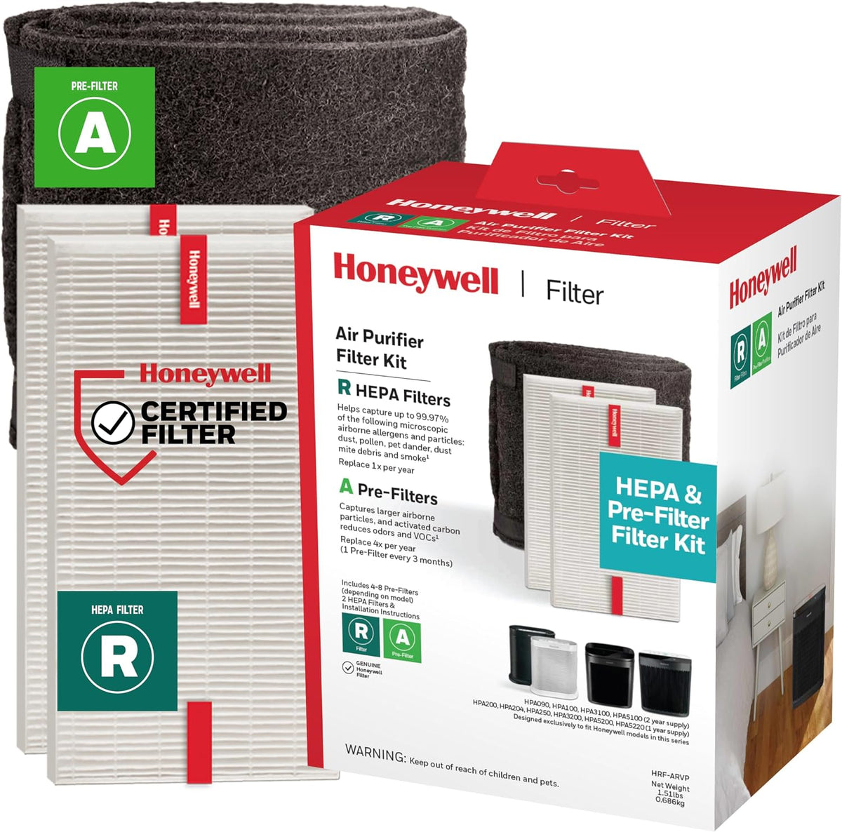 HEPA Air Purifier Filter Kit with 2 R HEPA and 1 a Roll Filter
