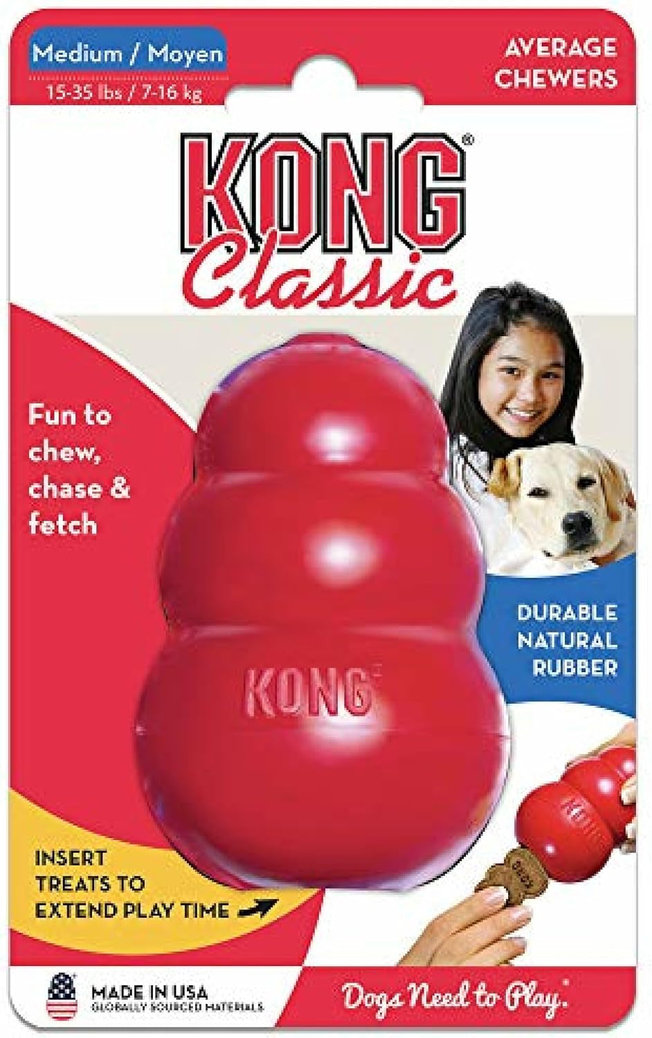 Classic Stuffable Dog Toy, Natural Rubber, for Medium Dogs (Pack of 2)